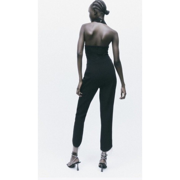 ZARA NWT WOMAN HALTER NECK JUMPSUIT WITH RHINESTONE FRINGING REF:0387/196 XS - Picture 5 of 7